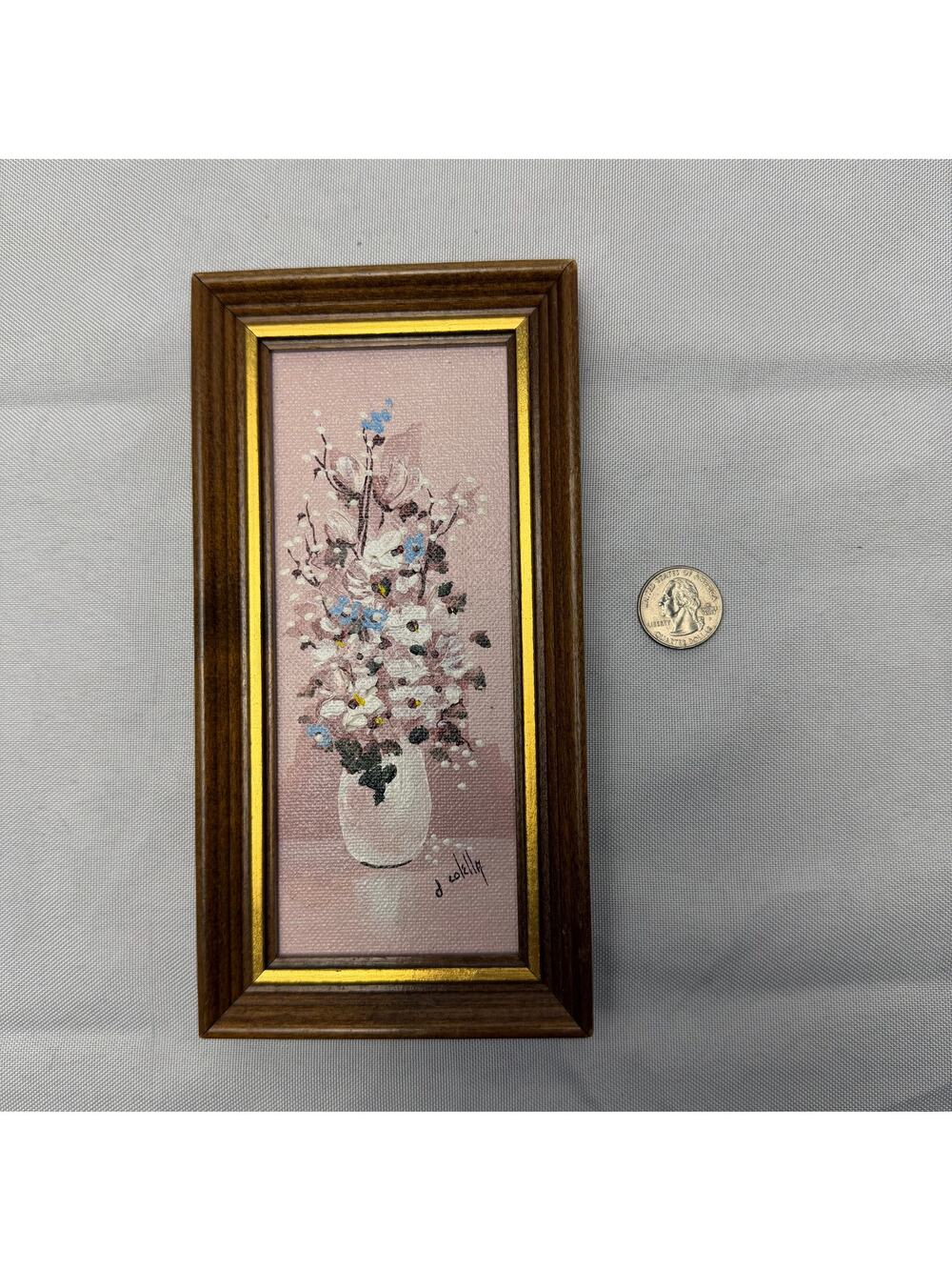 VTG Tiny Original Oil Painting Signed Dorothy Colella Floral Framed Art 8x4 Gift